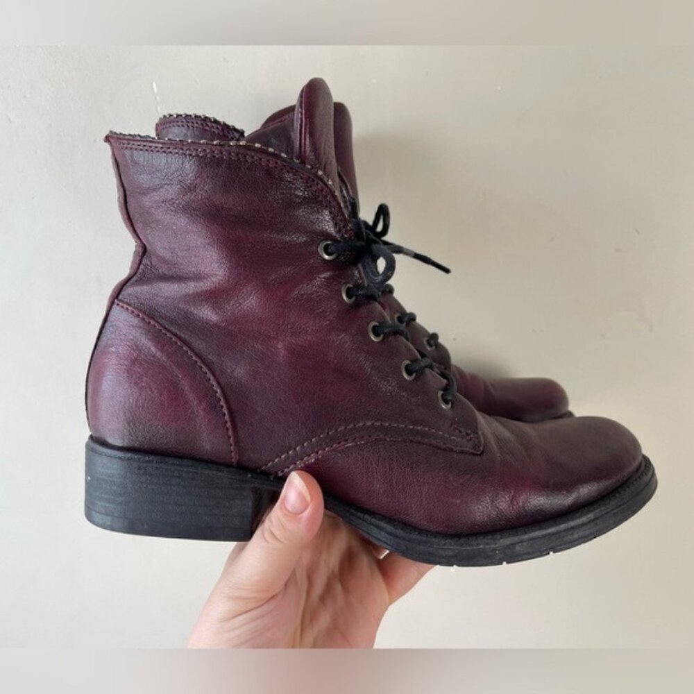 Miz Mooz Burgundy Leather Lace-Up Ankle Boots